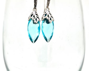 Sterling Silver Bali Blue Topaz Teardrop Earrings