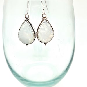 Sterling Silver Pear-shaped Rainbow Moonstone Dangle Earrings