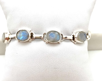 Sterling Silver Rainbow Moonstone Adjustable Bracelet