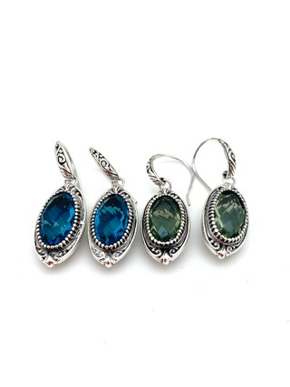 Orecchini Pendenti In Argento 925 Con Ametista Verde, Topazio Blu, Ametista E Quarzo Limone - Gioiello Elegante Per Donne