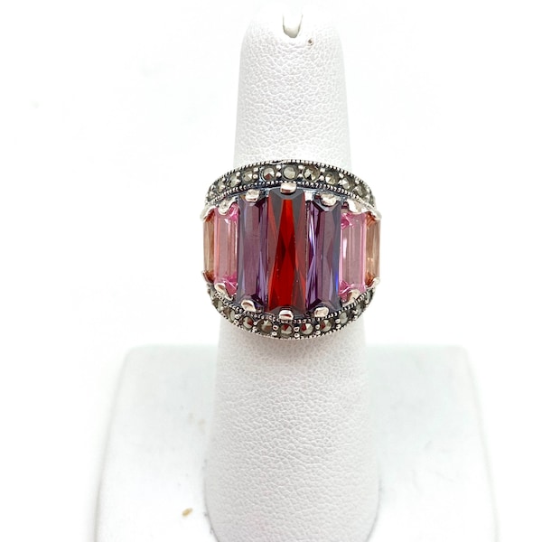 Sterling Silver Multi-color Marcasite Ring