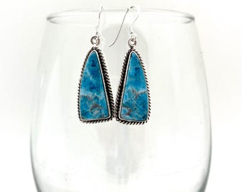 Sterling Silver Curved Triangular Blue Apatite Earrings