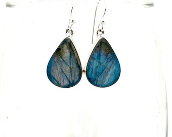 Sterling Silver Wide Teardrop Labradorite Dangle Earrings