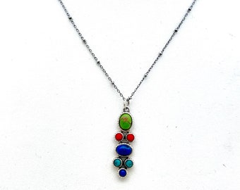 Sterling Silver Multi-stone Pendant Necklace