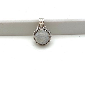 Sterling Silver Round Rainbow Moonstone Pendant