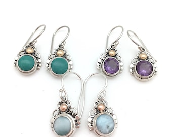 Sterling Silver and Chalcedony, Amethyst or Larimar Dangle Earrings