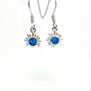 Sterling Silver Blue Opal Sunburst Dangle Earrings