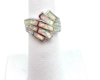 Sterling Silver White Opal Crisscross Ring