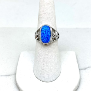 Sterling Silver Rectangular Blue Opal Ring
