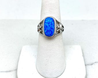 Sterling Silver Rectangular Blue Opal Ring