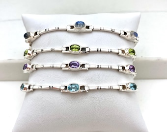 Amethyst Bracelet 925 Sterling Silver Beautiful Cut Gemstone  Sterling Silver  Bracelet with Purple Moonstone Center Stone and Accents display picture 1