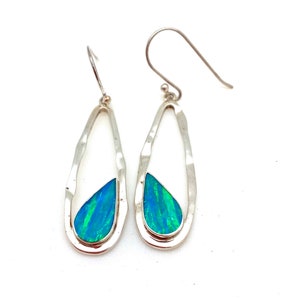 Ultramodern Sterling Silver and Blue Opal Dangle Earrings