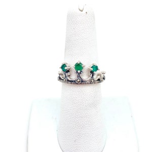 Sterling Silver Marcasite and Emerald Crown Ring