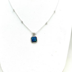 Sterling Silver Square Blue Opal Navajo Necklace