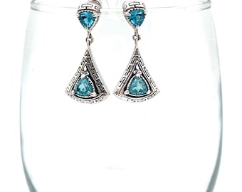 Sterling Silver Blue Topaz Triangular Bali Earrings