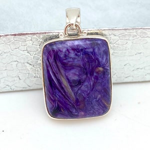 Sterling Silver and Charoite Rectangular Pendant