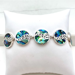 Sterling Silver Inlaid Abalone Disc Bracelet