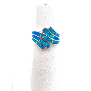 Sterling Silver Blue Opal Crisscross Ring