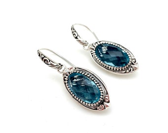 Sterling Silver Blue Topaz Bali Earrings