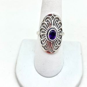 Sterling Silver Oval Amethyst Bali Ring