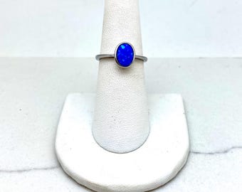 Sterling Silver Oval Blue Opal Solitaire Ring