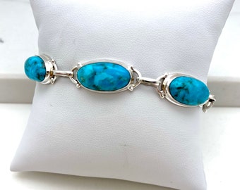 Pulsera Kingman Turquesa Ovalada Larga de Plata de Ley