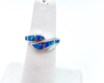 Sterling Silver Blue Opal Ribbon Ring