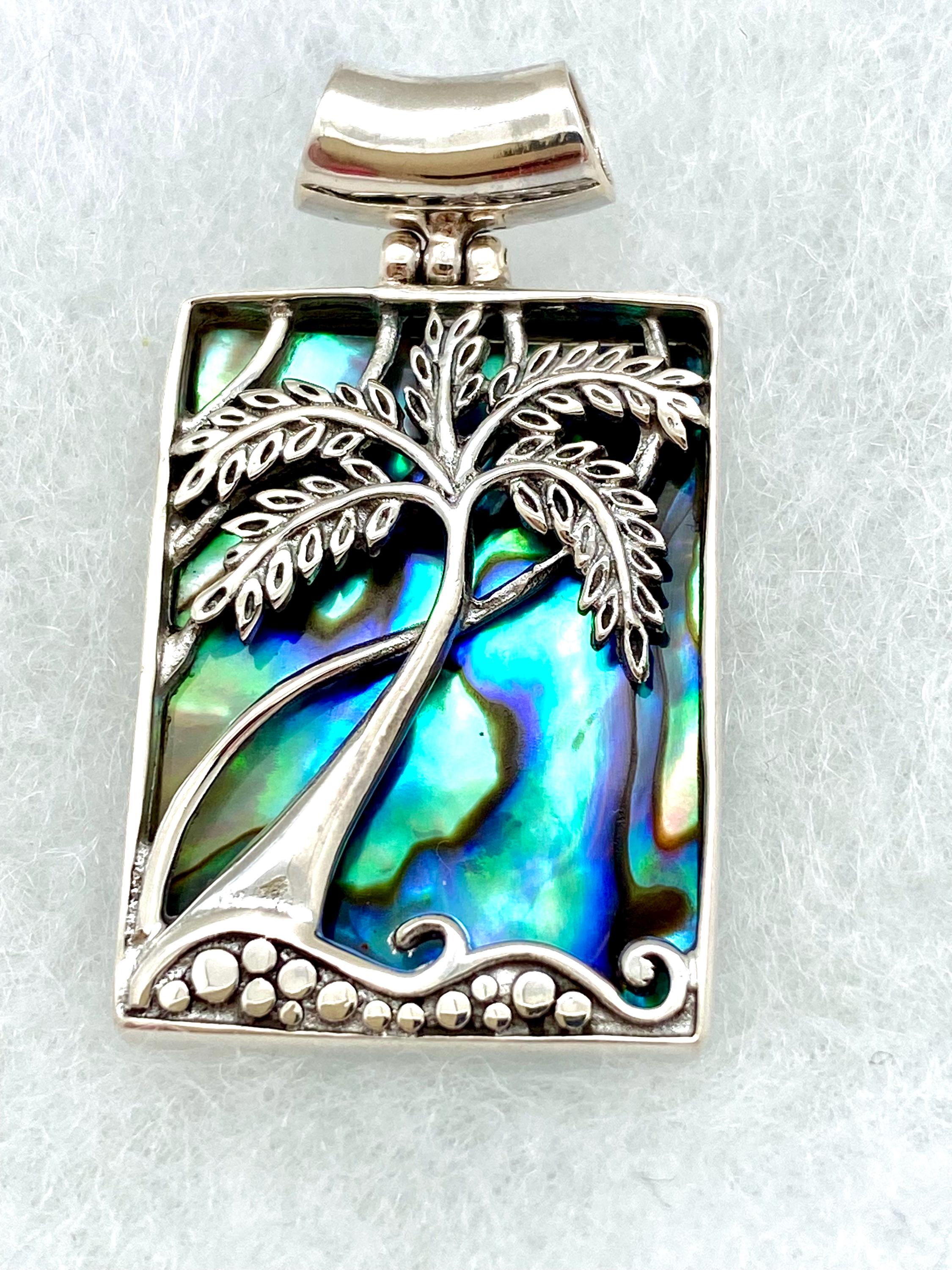 はははのは　15個 Sterling Silver Palm Tree and Abalone Bali Pendant - Etsy Canada