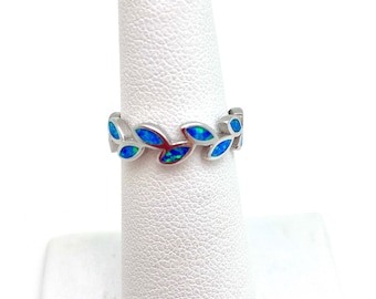Sterling Silver and Blue Opal Leaf Band