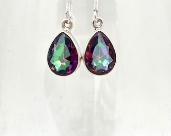 天然ミスティックトパーズ 華奢イヤリング、925スターリングシルバー