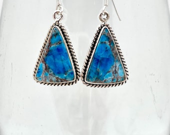 Sterling Silver Triangular Blue Apatite Earrings