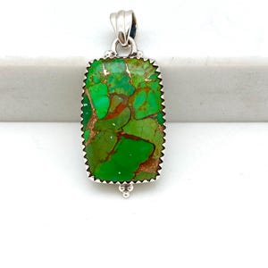 Sterling Silver Modern Rectangular Green Copper Turquoise Pendant