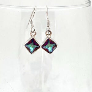 Sterling Silver Small Square Mystic Topaz Dangle Earrings