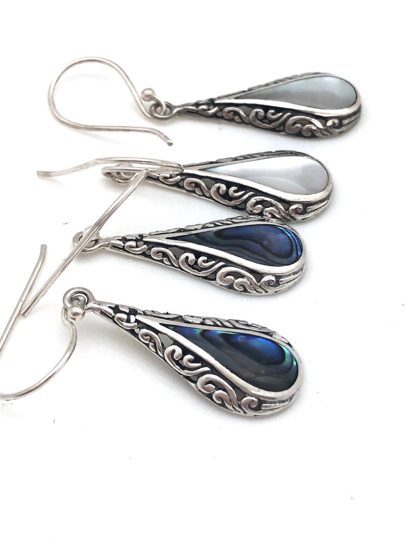 Sterling Silver Abalone or Mother of Pearl Teardrop Earrings