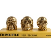 Metallic Hear No Evil Skull Set - Creepy Halloween Decor - Skull Decor - Halloween Party Decorations - Decorative Skulls - Skull Art