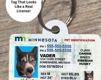Custom Dog Driver License Card and Key Tag, Personalized Plastic