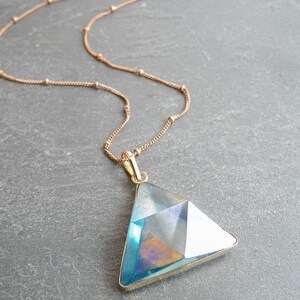 Aqua Aura Crystal Triangle Prism Gold Necklace | Etsy