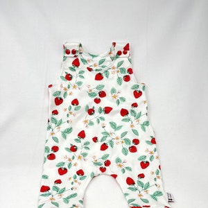 Baby Girl Romper, Strawberry Romper, Comfy Spring Baby Romper, Girls Harem Romper,  American Made Baby Clothes, Strawberry Baby Outfit