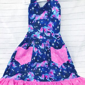 Girl Retro Ruffle apron. Gift for kids, UNICORN APRON