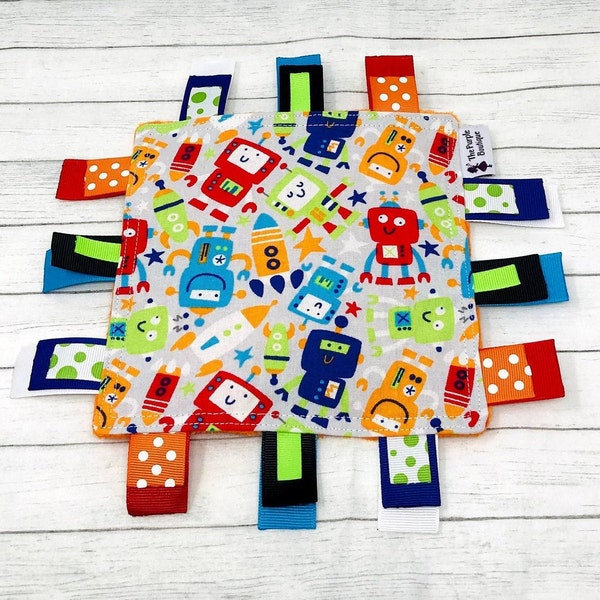 Gender Neutral Crinkle Toy - Ribby - Crinkle Blanket - Baby Shower Gift - Robots Lovey - Ribby Crinkle Crackle - Robots Ribby - ROBOTS