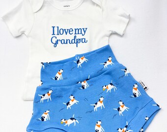 I love Grandpa Baby outfit - Handmade Bummies - Diaper Cover - Toddler Boys Clothes - Baby/ Toddler Shorties - Baby Shorts - GRANDPA