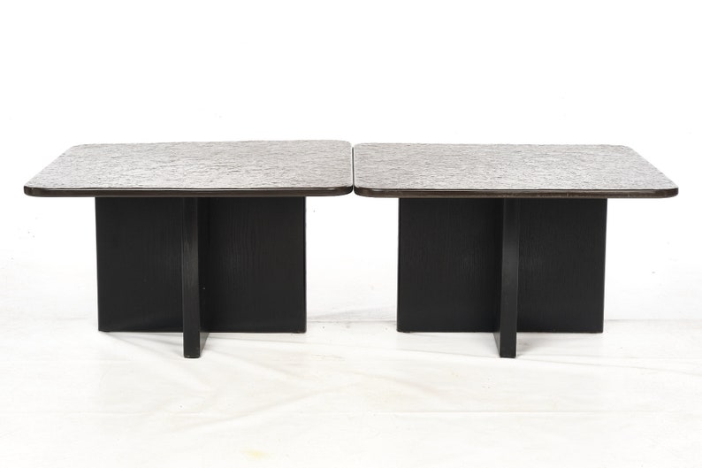 Two slate coffee tables with a black ash frame. image 3