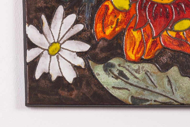 Floral still life glaze on ceramic. Ruschka, handpainted, vintage, 60s image 4