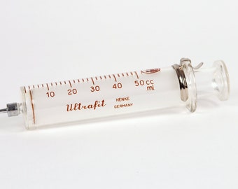 Injection syringe, 50 ml glass flasks, vintage, Henke Sass Wolf