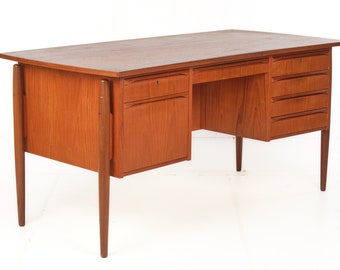 Bureau, Danemark, teck, vintage, courbé