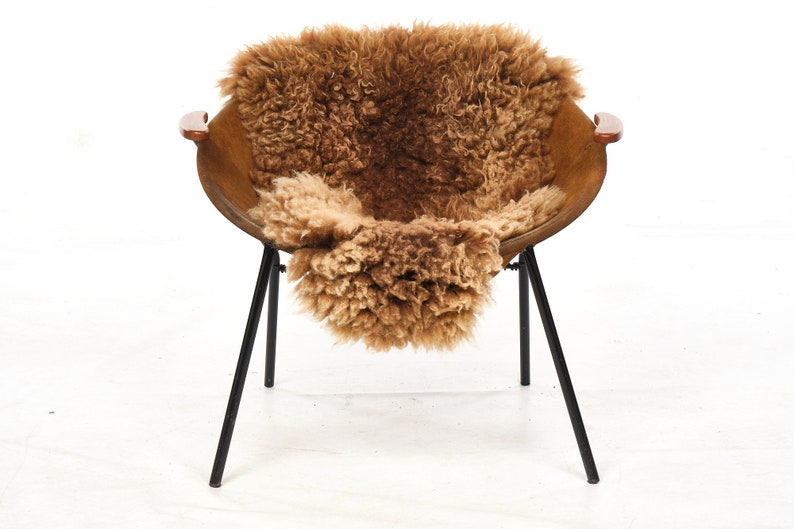 Cocktail chairs, steel, leather, fur, teak. Vintage, Denmark, anonymous. image 2