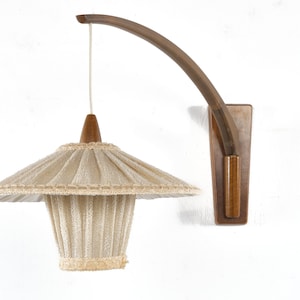 Swivel wall lamp with textile shade, probably TEMDE, walnut, Germany, vintage, 60s