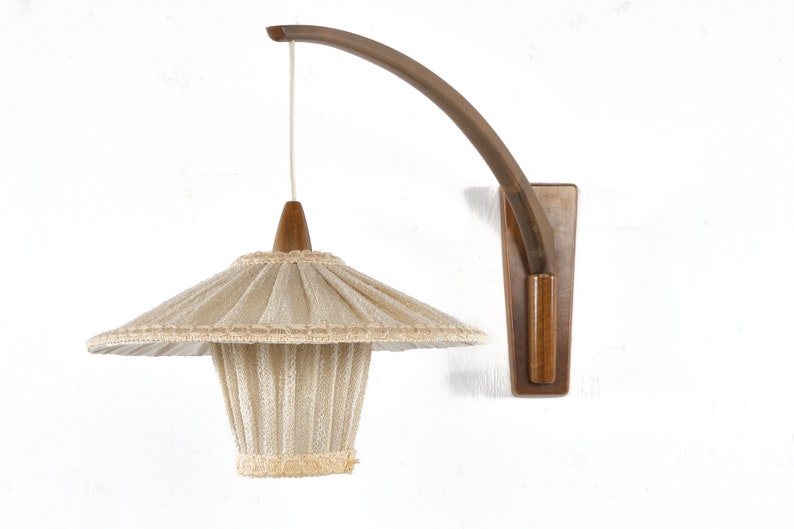 Swivel wall lamp with textile shade, probably TEMDE, walnut, Germany, vintage, 60s image 1