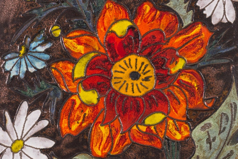 Floral still life glaze on ceramic. Ruschka, handpainted, vintage, 60s image 2