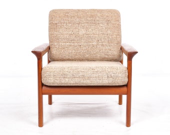 easy chair, teakwood, Komford, vintage, wool mid-century